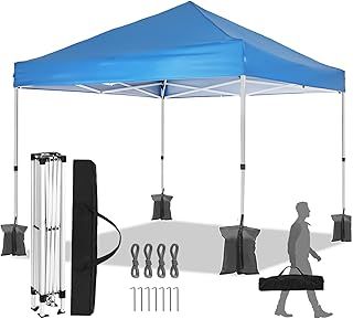 3m x 3m Telescoping Slant Leg Outdoor Heavy Duty Pop Up Canopy Tent, Portable & Waterproof Pop Up Gazebo, Ez Up Canopy for Party, Camping, BBQ, Yard, Beach, Blue