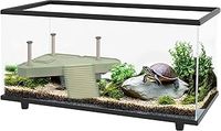 PawHut Turtle Tank, 50L Glass Turtle Aquarium with Basking Platform, Ramp, Easy Drainage, Strip Patch Thermometer, for Small Turtles, 60 x 30 x 32cm