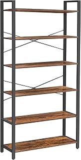 VASAGLE 6-Tier Bookshelf, Bookcase, Shelving Unit, for Office, Study, Living Room, Bedroom, 30 x 80 x 186 cm, Industrial, Rustic Brown and Ink Black LLS082B01