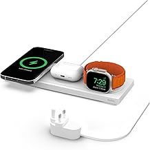Belkin MagSafe Charger, 3 in 1 wireless charging station, MFi Certified Travel Pad for iPhone 16, 15, 14, 13, 12 Series, Apple Watch 10, 9, 8, 7, SE, Ultra and Older, AirPods 2, AirPods, AirPods Pro
