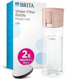 BRITA Water Filter Bottle Apricot (600ml) incl. 2x MicroDisc Filters - portable water filtration bottle for hydration on-the-go, filters chlorine, organic impurities, hormones & pesticides