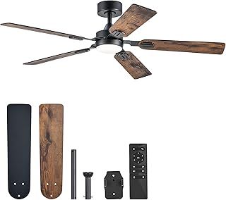 VONLUCE Ceiling Fans with Lights and Remote, 52 Inch Ceiling Fan with 5 Blades, Indoor Modern Ceiling Fan with Reversible DC Motor 6 Speeds for Bedroom Living Room Patio Farmhouse, Black Rustic Brown