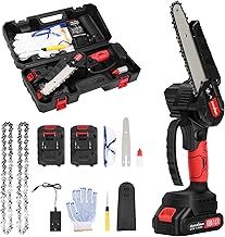 Panana Aokaidun Mini Chainsaw 6 Inch Cordless Electric Chainsaw with 2 Battery and Charger Security Lock Quick Charge Handheld Small Chain Saw for Wood Cutting Tree Trimming Gardening