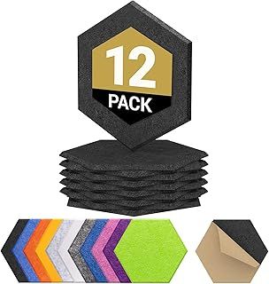 12 Pack Hexagon Acoustic Panels Self-adhesive, TONOR 30x26x0,9cm High Density Sound Proof Panels for Walls, Sound Deadening Insulation Treatment Sound Absorbing Padding for Studio, Office, Home, Black