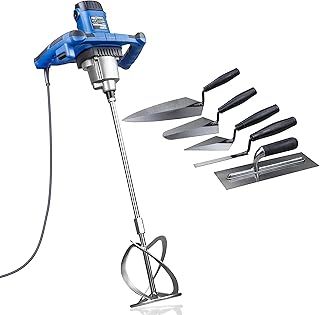 Hyundai Electric Paddle Mixer, 1600w / 1.6kw Plaster Mixing Tool, 230v/240v, 4m Power Cable, 990rpm Mixing Speed, 5 Piece Trowel Set, Multi-Purpose & 3 Year Warranty