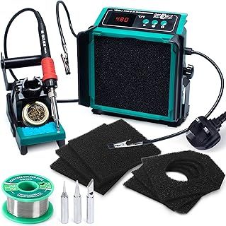 YIHUA 948DQ-III 2-IN-1 Solder Fume Extractor Fan 110W Soldering Station Kit Smoke Remover Tiltable Angle Temp Display w Helping Hands Iron Holder Extra Iron Tips Filters Lead-Free Solder Wire(UK Plug)