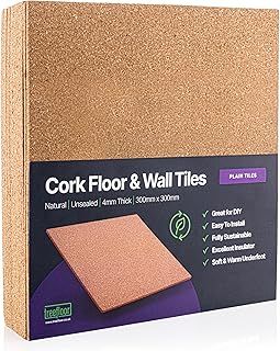 Treefloor Natural Plain Cork Tiles - 300mm x 300mm x 4mm (Pack of 16)