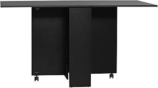 HOMCOM Folding Dining Table, Drop Leaf Table with 2-Tier Shelves, Rolling Casters, for Small Spaces, Kitchen, Black