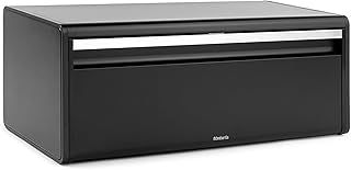 Brabantia Rectangular Fall Front Bread Bin (Matt Black) Large Front Opening Flat Top Bread Box, Fits 2 Loaves