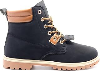 Womens Ladies Flat Fur Lined Grip Sole Winter Army Combat Ankle Boots Shoes Size