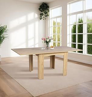 Hallowood Furniture Newquay Oak Effect Flip Top Extending Rectangular Dining Table, Fold Away, Folding Wooden Kitchen Table with Extendable Leaves for Home & Restaurant