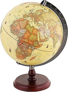 EXERZ 25cm Antique Globe With A Wood Base - World Globe Rotating Vintage Decorative - Diametre 25cm