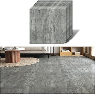 VEELIKE Vintage Grey Floor Tiles - Self Adhesive Vinyl Flooring, Concrete Effect Wallpaper, Kitchen Tile Stickers, 1.5mm, 30cm x 30cm, 12 Pieces for Bathroom, Garage, Toilet