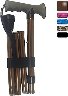 Life Healthcare Walking Stick Comfort Gel Handle For Arthritis, For Elderly Disabled, Folding Adjustable Height, Plain Black, Right Or Left Handed, With Non-Slip Rubber Tip, Wrist Strap, Lightweight
