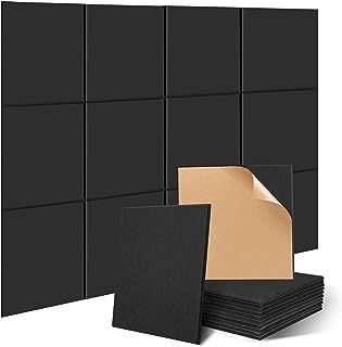 JAMELO 12pcs Square Acoustic Absorption Panels Set, 30x30x1cm Self-Adhesive Studio Soundproofing Panel, High Density Acoustic Insulation Panels for Recording Studio & Home & Offices (Black)