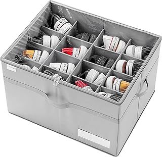 Shoe Organiser for Closet, Fits 16 Pairs, Large Shoe Box Storage Containers, Clear Foldable Shoe Storage Bins w/Bottom Support, Space Saving Shoes Holder w/Reinforced Handles, Grey