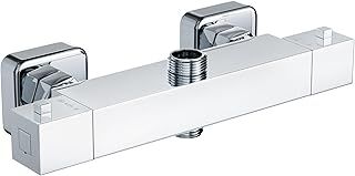MORADO Thermostatic Bar Mixer Shower, Thermostatic Shower Bar with 3/4" G Top Outlet and 1/2" G Bottom Outlet,Square Shape, Brass, Chorme Finished, Wall-Mounted