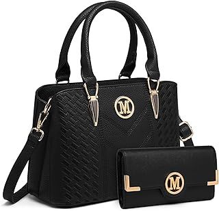 Miss Lulu Handbag for Women, Woven and Chevron Pattern, M Logo on The Front, Top Handle or Shoulder Bag