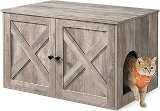 Feandrea Cat Litter Box Enclosure, Hidden Litter Box Furniture with Removable Divider, End Table, Indoor Cat House, 80 x 53 x 50 cm, Heather Greige PCL002G01