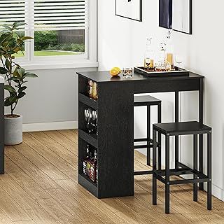 YITAHOME Breakfast Bar Table, Bar Table Set with Bar Stools, 2, Bar Table and Stools Set Dining Bar Tables Footrest and Storage Shelf for Kitchen Dining Room Pub Industrial Steel Frame (Black)