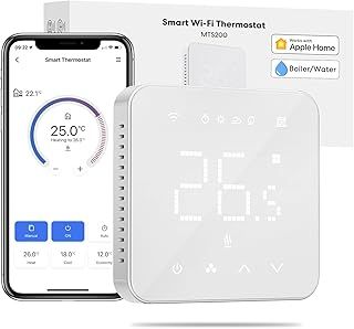 Meross Smart Thermostat for Combi Boilers and Underfloor Water Heating, Glass Touch Panel, Schedule and Multi-room Function, Hubless, Compatible with Apple HomeKit, Amazon Alexa, Google Assistant