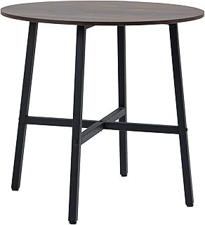 HOMCOM Industrial Style Round Dining Table for 4 People - Kitchen Table with Steel Legs for Dining Room, Living Room, 80cm Diameter, Rustic Brown