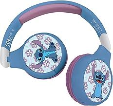 Lexibook - Disney Stitch - 2-in-1 Bluetooth & Wired Headphones with microphone and control button, Foldable and Ajustable, Long lasting rechargeable battery, HPBT010D