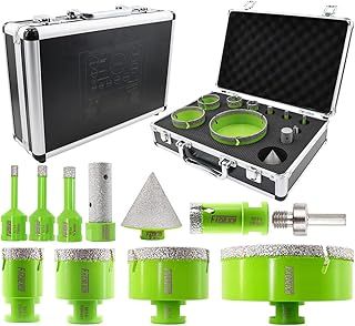Diamond Core Drill Bits Set - Tile Hole Saw Kit 6/8/10/25/35/50/68/110MM with 50MM Diamond Beveling Chamfer Bits for Porcelain Ceramic Tile Granite Marble(11PCS)
