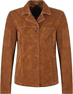 Woman’s Real Tan Suede Leather Classic Blazer Style Box Buttons Jacket Jennifer 8728