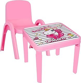 A406 Toddlers Table and chair set children chairs and Table set Kids Plastic furniture for bedroom study desk and chair for Boys and Girls Indoor and Outdoor (Pink)
