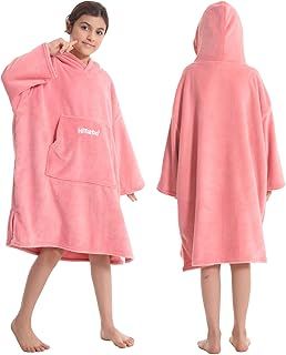 Hiturbo Kids Changing Robe,Hooded Towel Poncho Bath Robe,Wearable Blanket Swimming Bathrobe,Fleece Dressing Gown for Beach,Bathing,Surfing,Indoor & Outdoor Activities Pink