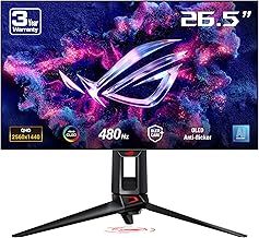 ASUS ROG Swift OLED PG27AQDP gaming monitor ― 27-inch WOLED, 480Hz, 0.03ms, G-SYNC compatible, custom heatsink, ASUS OLED Care+, AI Assistant, uniform brightness, 99% DCI-P3, and DisplayWidget Center