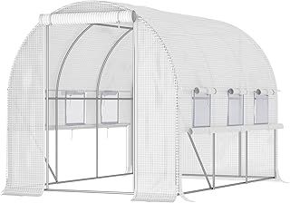 Outsunny 3 x 2 x 2m Polytunnel Greenhouse with Roll-up Sidewalls, Door and 6 Mesh Windows, Walk In Green House with UV-resistant PE Cover, White