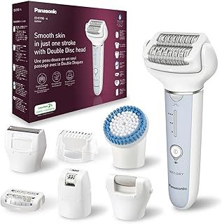 Panasonic ES-EY90-A511 Wet and Dry Epilator, Double Disc with 60 Tweezers, Flexible 90 Degrees Pivoting Head, 3 Speed Setting and LED Light, Up to 30 Minutes Operation Time