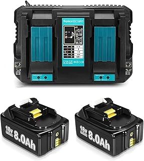 2Pack 8.0Ah BL1860B Battery + 6A DC18RD Dual Port Charger Compatible with Makita Battery 14.4V-18V BL1860 BL1860B BL1850 BL1850B BL1840 BL1830and DC18RD DC18RC DC18SF DC18RC DC18RF Charger