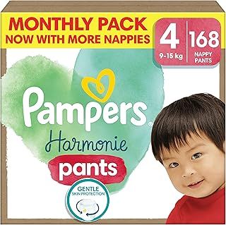 Pampers Harmonie Nappy Pants Size 4, 168 Nappies, 9kg-15kg, Monthly Pack, Gentle Skin Protection and 360° Comfort Fit