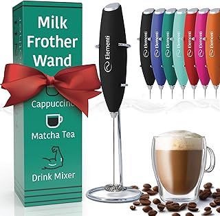 Elementi Milk Frother Handheld - Coffee Frother Whisk - Make Perfect Cappuccinos, Frappes & Lattes - Mini Electric Whisk & Frappe Mixer (Absolute Black)