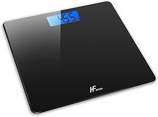 HFitness 28x28cm 180KG Digital Bathroom Scale Weighing Scales For Body Weight Backlit Display Weight Management Black