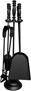 FB FunkyBuys Fireside Companion Set 5 Piece Fireplace Tool Sets Iron Companion Wood Burner – Fire Poker Set Log Burner Accessories – Fire Companion Sets for Log Burners with Stand