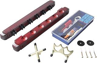 BETTERLINE Billiard Wooden Rack for 6 Pool Sticks, Bridge Spider Head, Cross X Rest, Accessories, 5 Chalk Cubes and 2 Table Spot Stickers