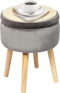 Makeup Vanity Stool Side Table,Velvet Storage Footrest Ottoman Stool Seat Toy Box Storage Coffee Table with Wool Legs,Grey,36x36x45cm