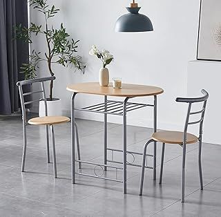 Dining Table and Chairs Set Metal Wood Effect Kitchen Table Dining Chairs Barley (Natural)