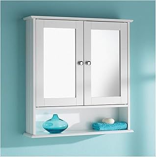 Double Door Mirrorr With Shelf Wooden Bathroom Cabinet 56CM X13CM X 58CM
