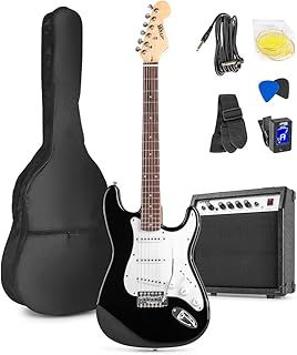 Max GIGKIT Beginner Electric Guitar Kit with 40W Amplifier, Accessories & 6 Months Lessons - Complete Starter Set Ideal for Adults & Kids, Black Gloss Finish Guitar with AUX Input & EQ Control
