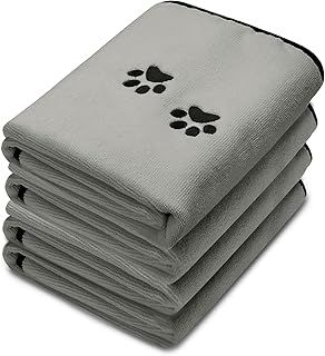 Irenare 4 Pack Dog Towels for Drying Microfiber Dog Towel Soft Absorbent Pet Bath Washcloth Pet Drying Grooming Washcloth with Embroidered Paw for Cats Bathing and Grooming