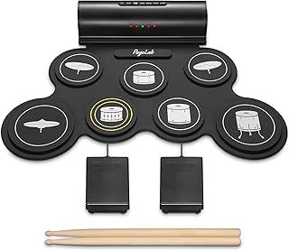 Rollup Electronic Drum Kit, 7 Pad POGOLAB Digital Electric Drum Kit, Portable Folding Electronic Practice Pad Mat, Stereo Speaker/Drumstick/Earphone Slot, Rechargeable Percussion Instrument Beginner