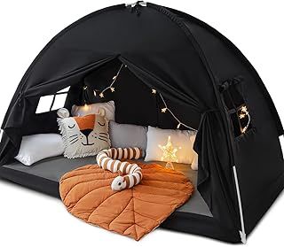 Full Size Bed Canopy Bed Tents Dream Tent on Bed Privacy Space Blackout Sleeping Tents Indoor Breathable Portable Cottage Drafty Room Floor Bed Tents (Large Black)