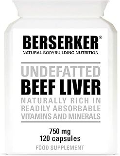 Berserker Desiccated Beef Liver 750mg 120 Capsules Un-defatted Meaning Full Absorption of Naturally Occurring Vitamins and Minerals Found in Beef Liver. Made in The UK.