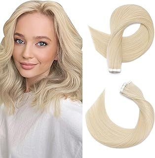 SEGOHAIR Tape in Hair Extensions Human Hair, 12" Invisible 10 Pcs Real Hair Straight Natural Remy Tape Hair Extensions - Platinum Blonde