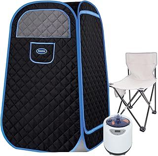 Portable Steam Sauna,Portable Steam Sauna Tent,with 1000w&2.2l Steam Generator,Personal Sauna Tent for Relaxation & Spa at Home Remote Comes with Remote Control,Folding Chair（Black）